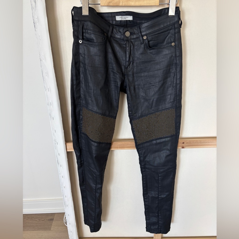 Black Biker Style Pants with Mesh Detail